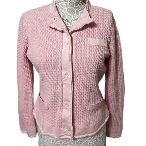 Talbots 100% Cotton Soft Pink Knit  Winter Cardigan/-Womens Size Medium-Snap Up